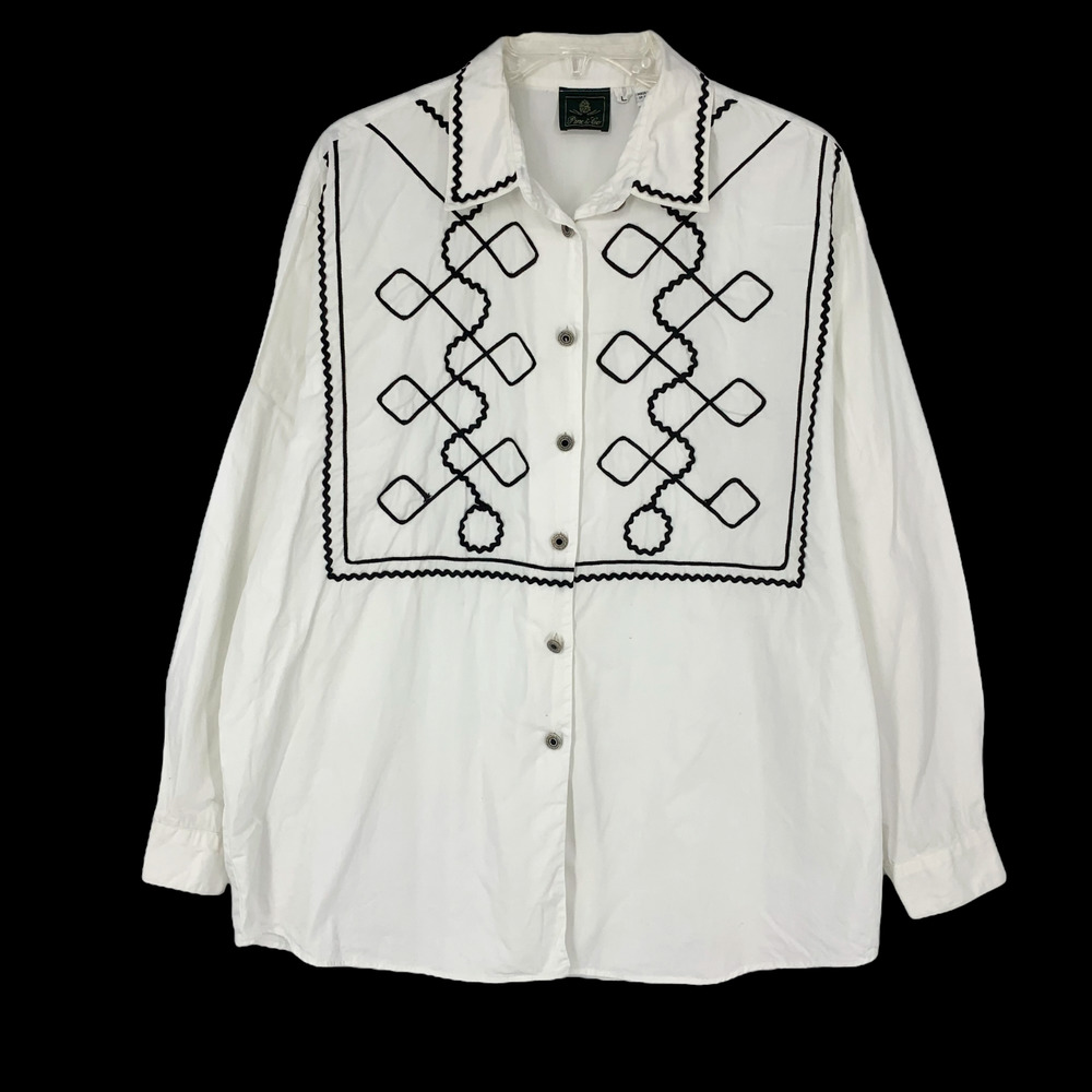 Vintage 1980's Pine & Co. Rick Rack Trimmed Southwestern Blouse Top Sz L Shirt